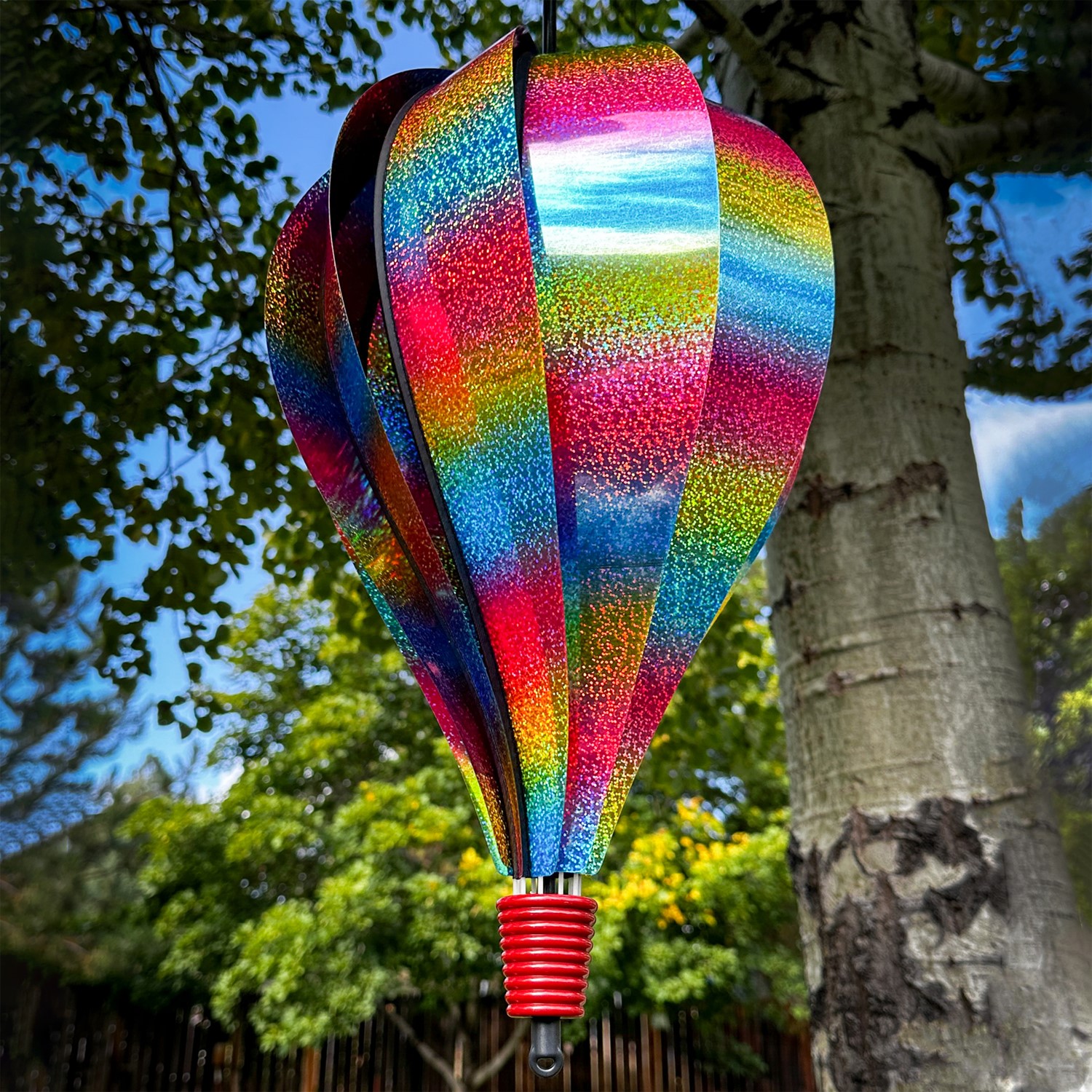 Hot Air Balloons in beautiful colors drift along a 1.5 white grosgrain  ribbon, 10 yards