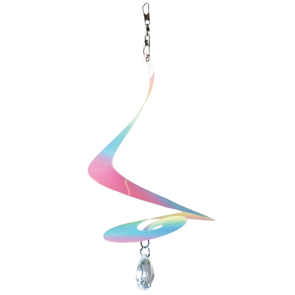 Striped Iridescent Tear Drop Curlie W Crystal Spinner In The Breeze